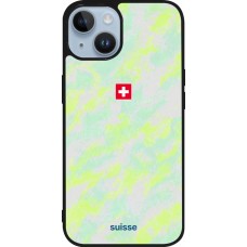 Coque iPhone 15 - Silicone rigide noir Maillot de football Suisse Away 2026 personnalisable