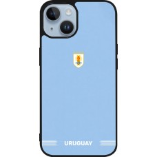 Coque iPhone 15 - Silicone rigide noir Maillot de football Uruguay 2026 personnalisable