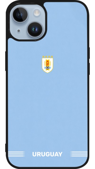 Coque iPhone 15 - Silicone rigide noir Maillot de football Uruguay 2026 personnalisable