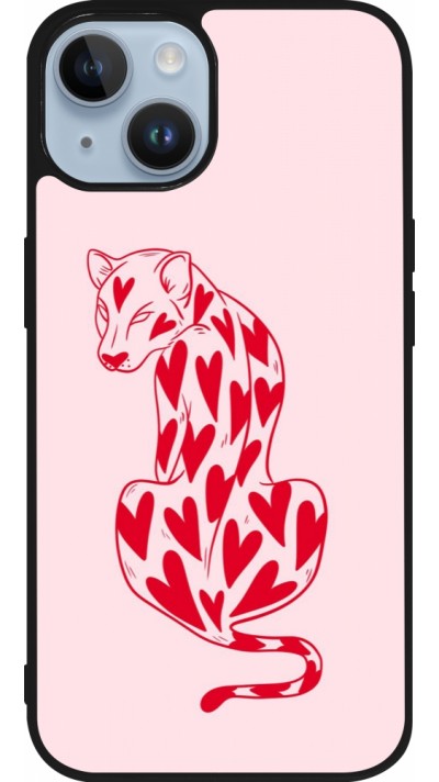 Coque iPhone 15 - Silicone rigide noir Leopard with hearts 2026