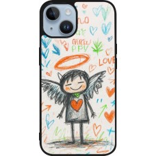 Coque iPhone 15 - Silicone rigide noir Little Angel Sketch Love