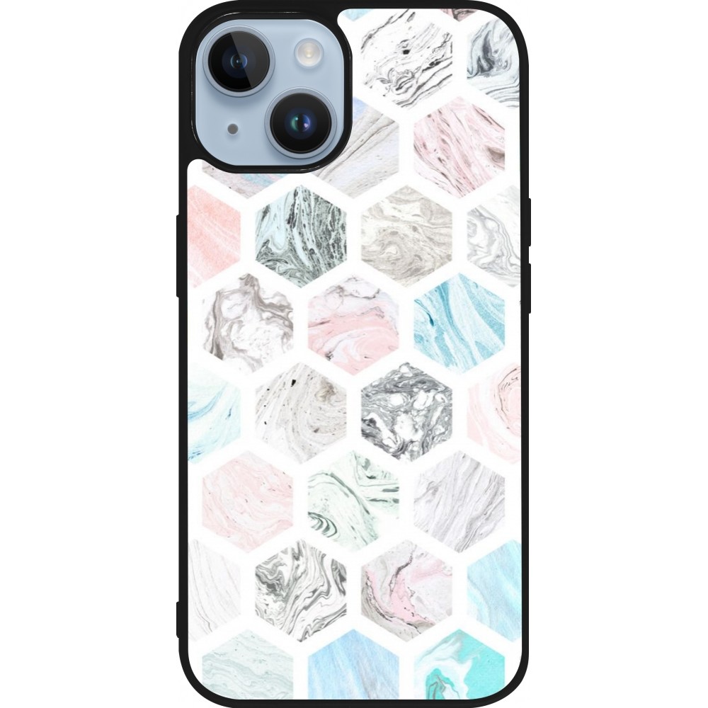 Coque iPhone 15 - Silicone rigide noir Marble Everything