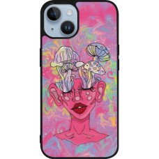 Coque iPhone 15 - Silicone rigide noir Psychedelic pink mushroom