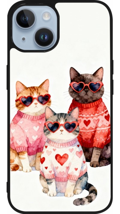Coque iPhone 15 - Silicone rigide noir Saint Valentines Day 26 Cat Love