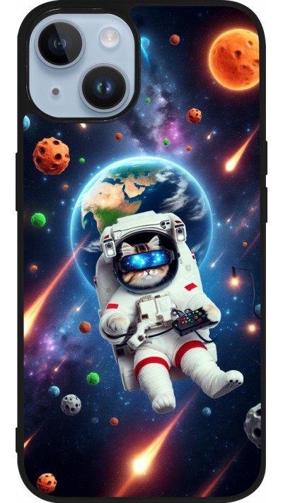 Coque iPhone 15 - Silicone rigide noir VR SpaceCat Odyssey