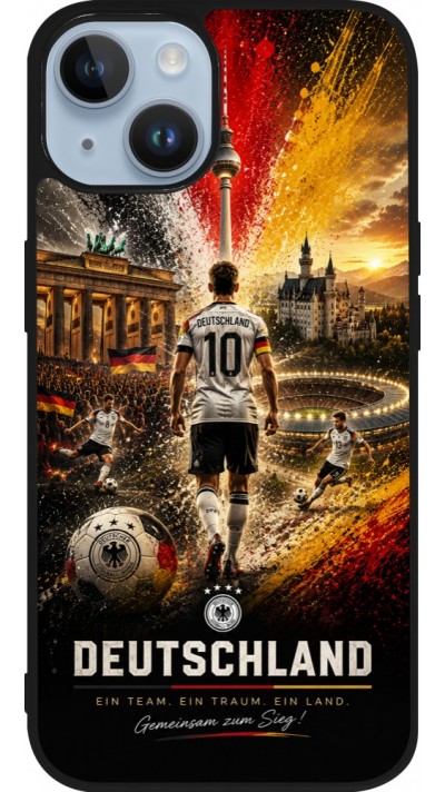 Coque iPhone 15 - Silicone rigide noir Football Allemagne splash 2026