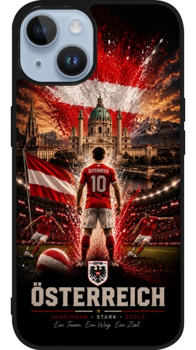 Coque iPhone 15 - Silicone rigide noir Football Autriche splash 2026