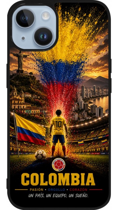 Coque iPhone 15 - Silicone rigide noir Football Colombie splash 2026