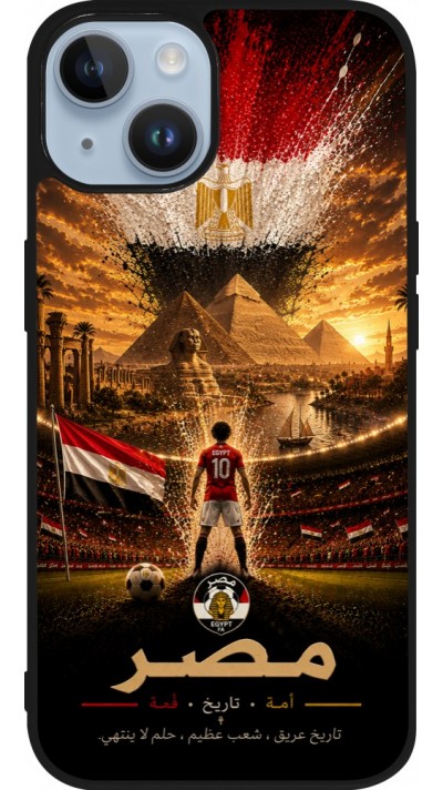 Coque iPhone 15 - Silicone rigide noir Football Égypte splash 2026