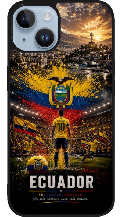 Coque iPhone 15 - Silicone rigide noir Football Équateur splash 2026