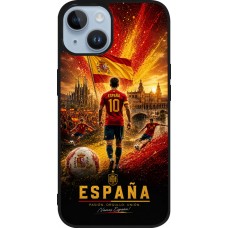 Coque iPhone 15 - Silicone rigide noir Football Espagne splash 2026