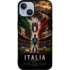 Coque iPhone 15 - Silicone rigide noir Football Italie splash 2026