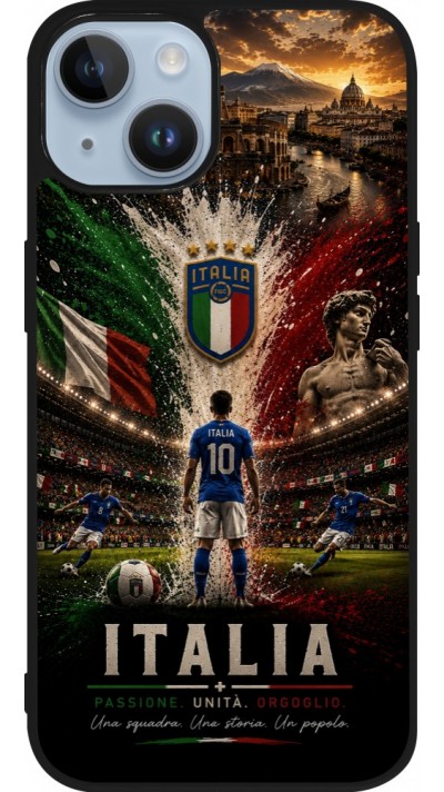 Coque iPhone 15 - Silicone rigide noir Football Italie splash 2026