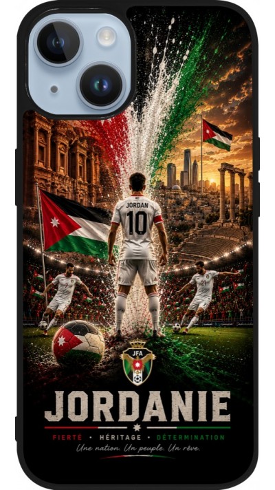Coque iPhone 15 - Silicone rigide noir Football Jordanie splash 2026