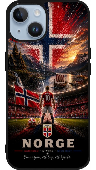 Coque iPhone 15 - Silicone rigide noir Football Norvège splash 2026