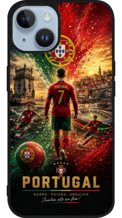 Coque iPhone 15 - Silicone rigide noir Football Portugal splash 2026