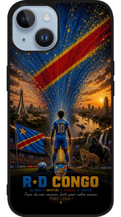 Coque iPhone 15 - Silicone rigide noir Football République démocratique du Congo splash 2026