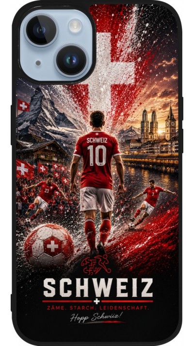 Coque iPhone 15 - Silicone rigide noir Football Schweiz splash 2026