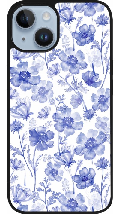 iPhone 15 Case Hülle - Silikon schwarz Spring 23 watercolor blue flowers