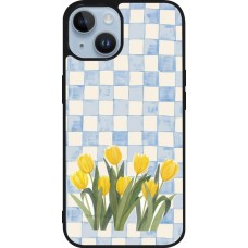 Coque iPhone 15 - Silicone rigide noir Blue vichy tulips 2026