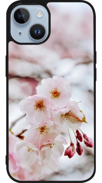 Coque iPhone 15 - Silicone rigide noir Cherry tree 2026
