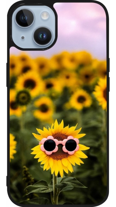 Coque iPhone 15 - Silicone rigide noir Sunflower with glasses 2026