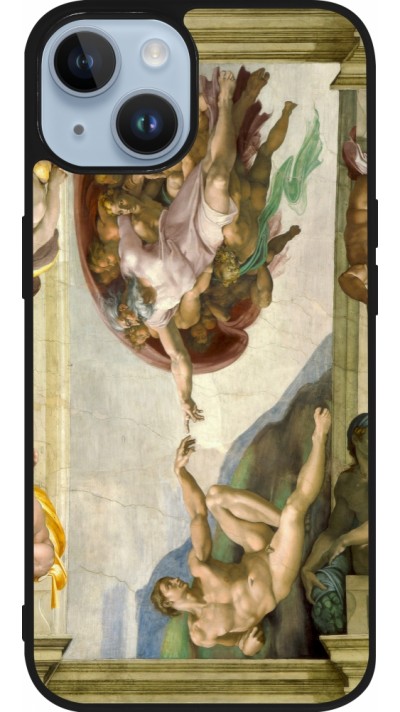 Coque iPhone 15 - Silicone rigide noir Tableau art - La Création d’Adam - Michel-Ange