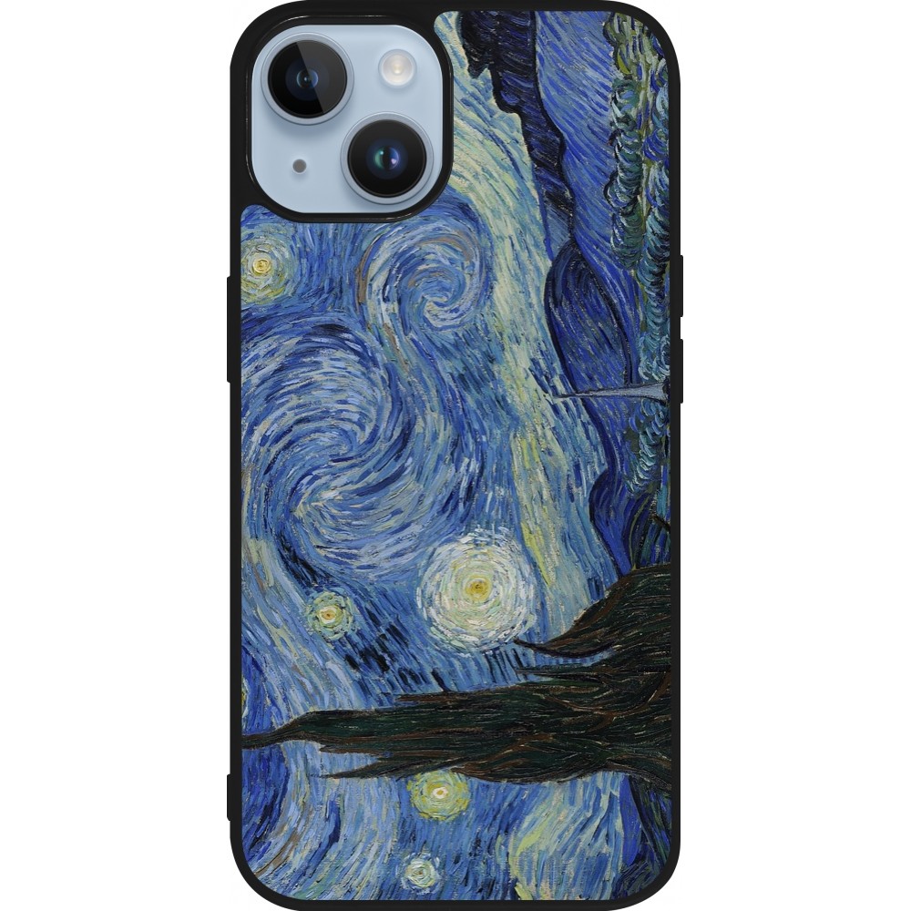 Coque iPhone 15 - Silicone rigide noir Tableau art - La Nuit étoilée - Van Gogh