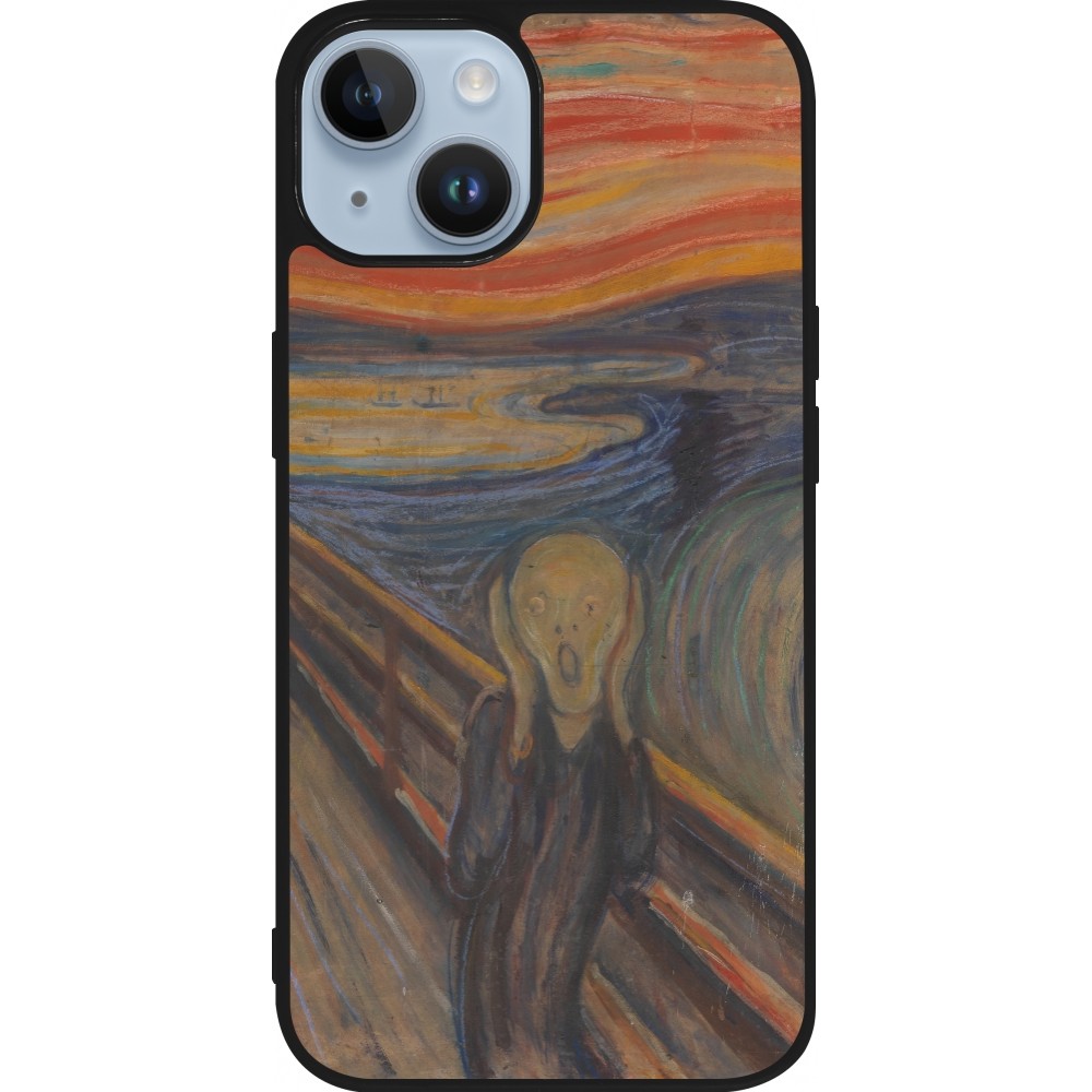 Coque iPhone 15 - Silicone rigide noir Tableau art - Le Cri - Edvard Munch