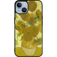 Coque iPhone 15 - Silicone rigide noir Tableau art - Les Tournesols - Van Gogh