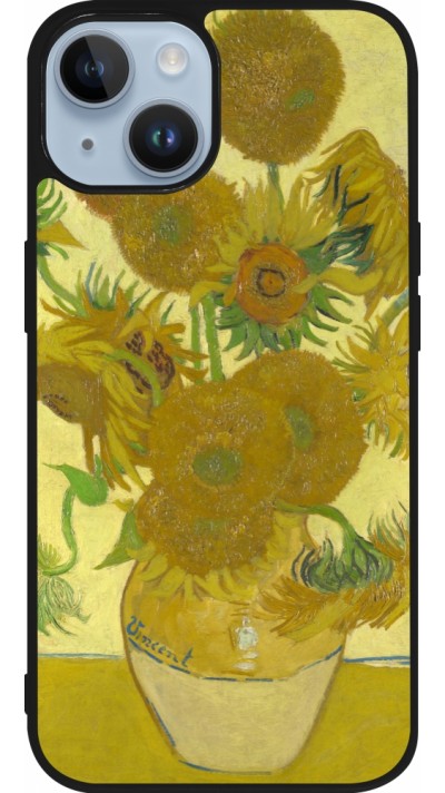 Coque iPhone 15 - Silicone rigide noir Tableau art - Les Tournesols - Van Gogh