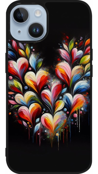 Coque iPhone 15 - Silicone rigide noir Valentine 2024 Coeur Noir Abstrait