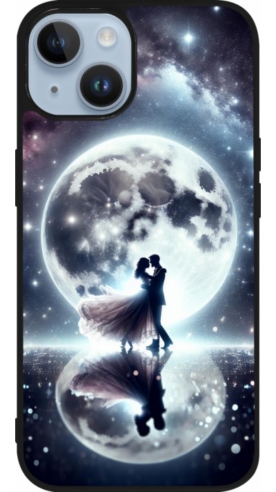 Coque iPhone 15 - Silicone rigide noir Valentine 2024 Love under the moon
