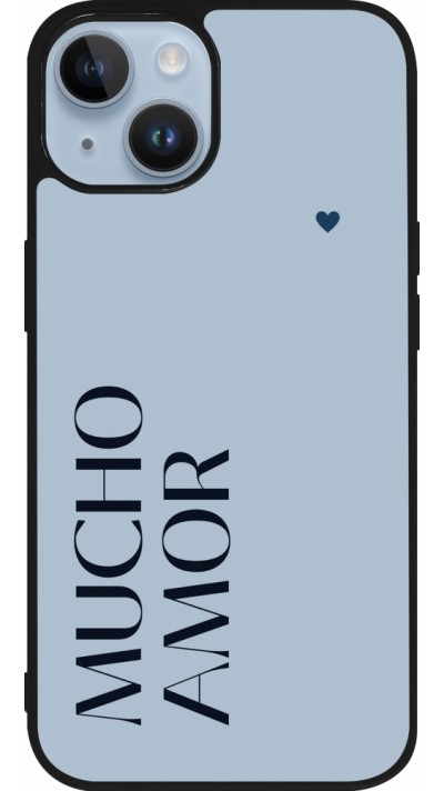 Coque iPhone 15 - Silicone rigide noir Valentine 2024 mucho amor azul