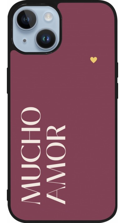 Coque iPhone 15 - Silicone rigide noir Valentine 2024 mucho amor rosado