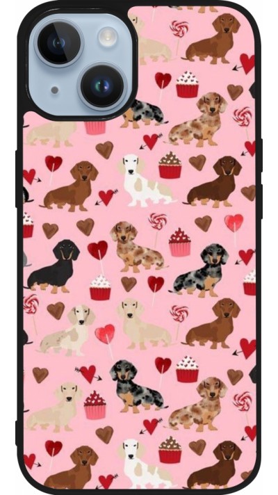 Coque iPhone 15 - Silicone rigide noir Valentine 2024 puppy love
