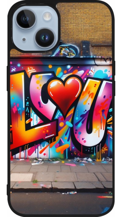 Coque iPhone 15 - Silicone rigide noir Valentine 2025 Love U Tag