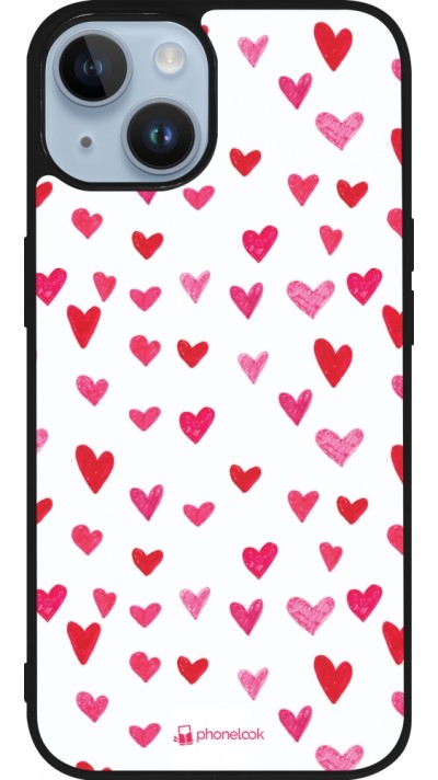 Coque iPhone 15 - Silicone rigide noir Valentine 2022 Many pink hearts