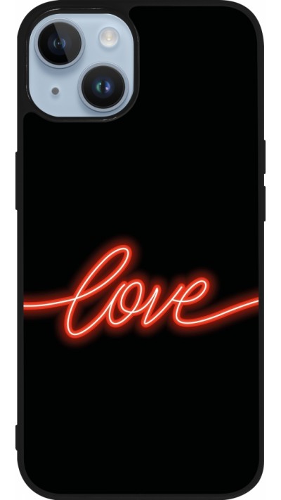 Coque iPhone 15 - Silicone rigide noir Valentine 2023 neon love