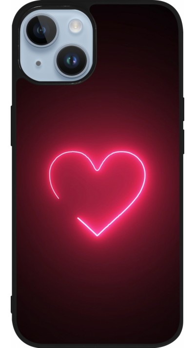 Coque iPhone 15 - Silicone rigide noir Valentine 2023 single neon heart