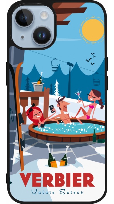 Coque iPhone 15 - Silicone rigide noir Verbier Mountain Jacuzzi