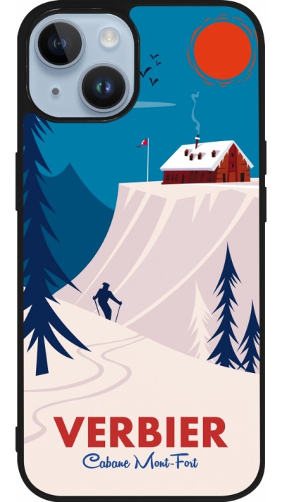 Coque iPhone 15 - Silicone rigide noir Verbier Cabane Mont-Fort