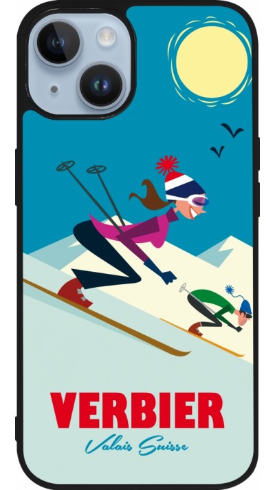 Coque iPhone 15 - Silicone rigide noir Verbier Ski Downhill