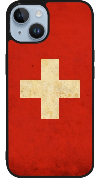 Coque iPhone 15 - Silicone rigide noir Vintage Flag SWISS