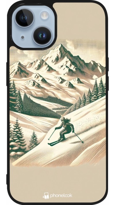 Coque iPhone 15 - Silicone rigide noir Vintage Ski Mountain