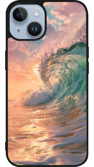 Coque iPhone 15 - Silicone rigide noir Wave Sunset
