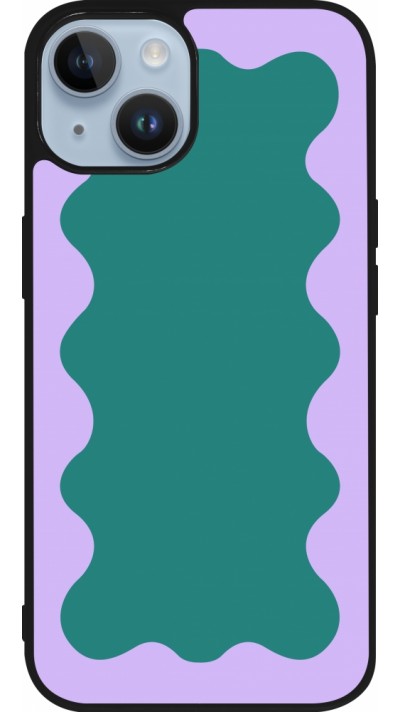 Coque iPhone 15 - Silicone rigide noir Wavy Rectangle Green Purple
