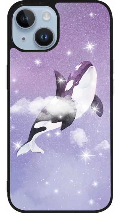 Coque iPhone 15 - Silicone rigide noir Whale in sparking stars