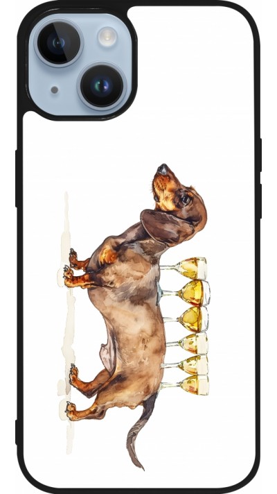 Coque iPhone 15 - Silicone rigide noir Wine Teckel