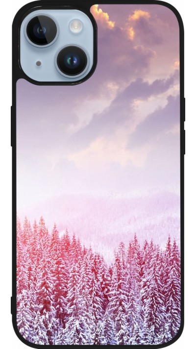 iPhone 15 Case Hülle - Silikon schwarz Winter 22 Pink Forest